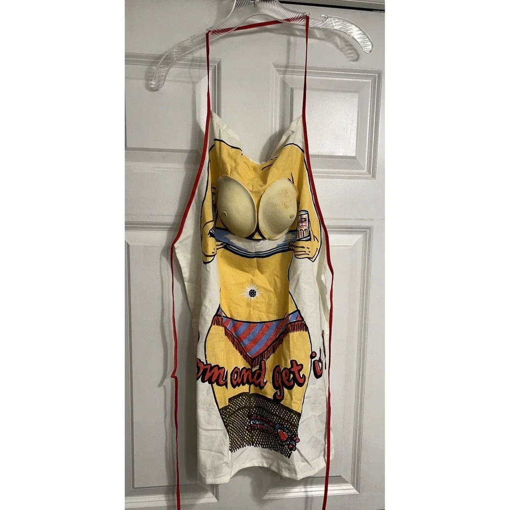 Grill Apron Bikini Squishy Breast Come Get It Tie Back Funny Silly